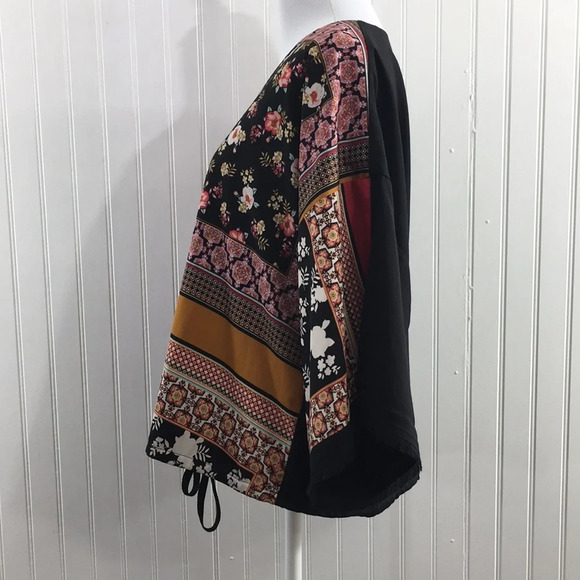 Chico's Black Red Bohemian Patchwork Zipper Front Top Womens‎ 0 Small 3/4 Sleeve - Picture 5 of 12